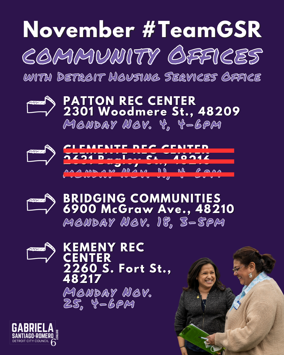 Noviembre de 2024 TeamGSR Horario de oficina en Kemeny Rec Center